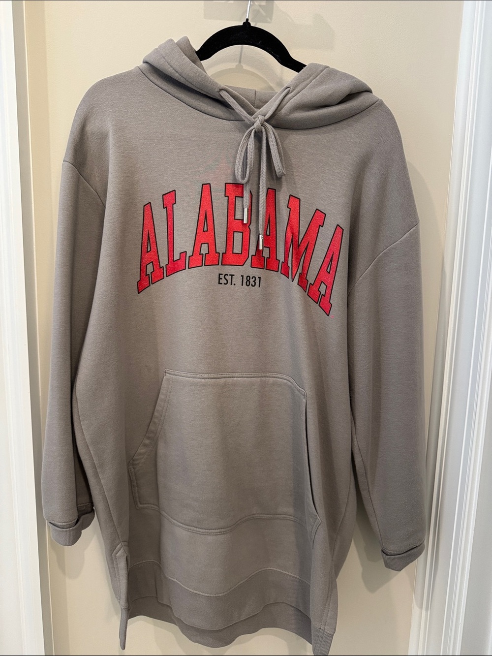 Gray Hoodie tunic Sweatshirt Dress with Red Alabama Script